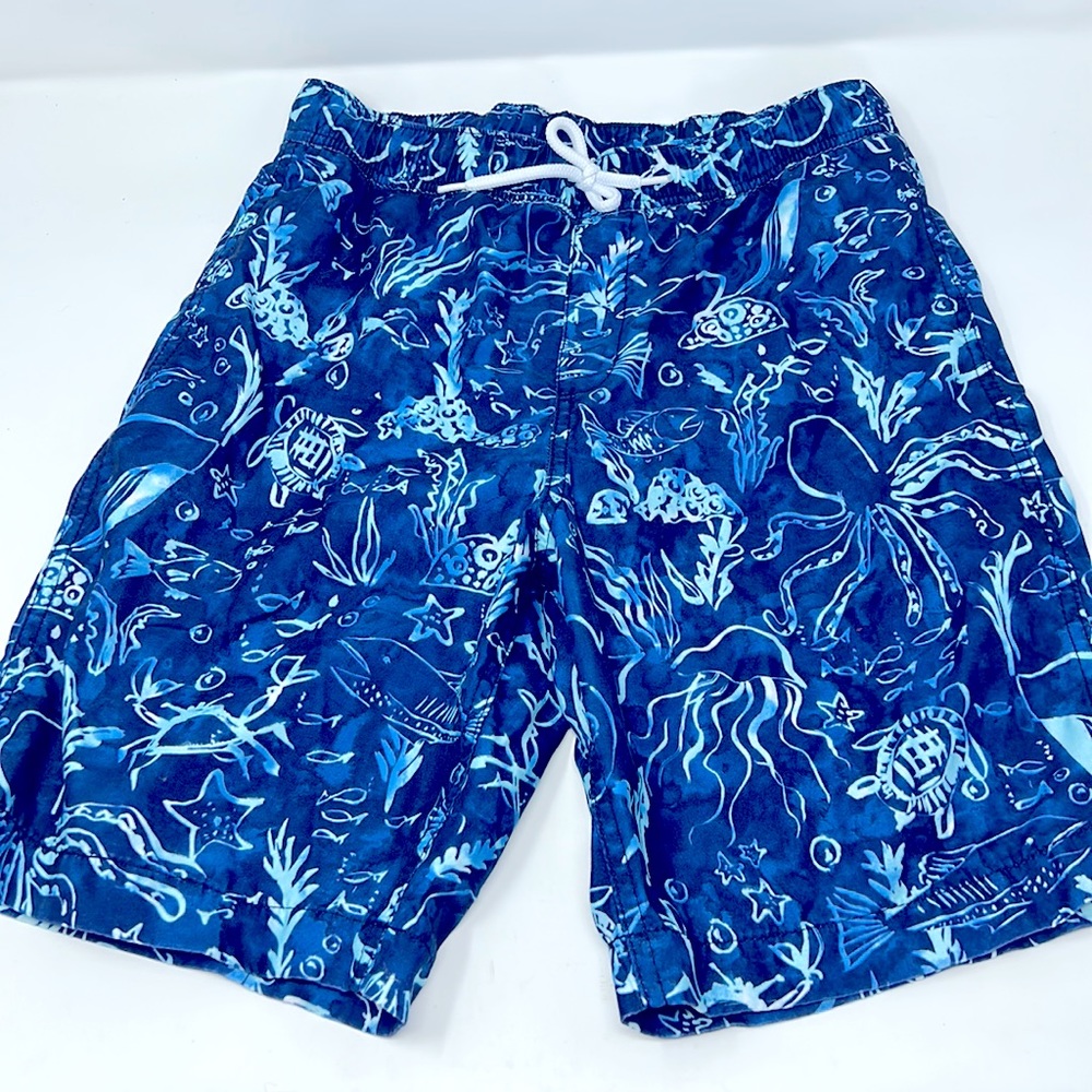 Lands’ End Blue Sea Life Swim Trunks Boy’s Size X-Large 14-16